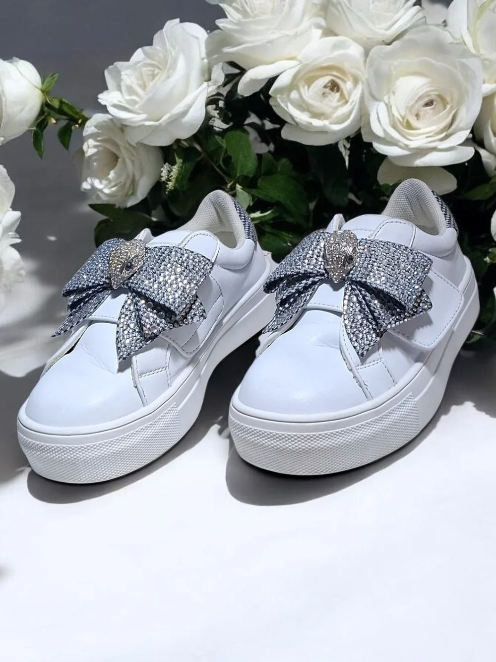 Kurt Geiger White Sneakers with Crystal Bow Embellishment